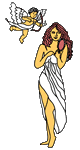 Afrodite (Venus)
godin van liefde
en schoonheid,
met Eros
(Cupido)